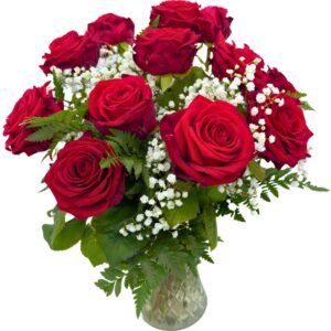valentines day 12 red naomi roses main side vase image